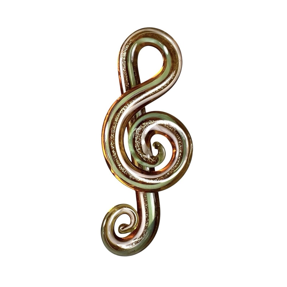 Handcrafted Blown Glass Treble Clef Pendant Amber Gold Aventurine Music Art